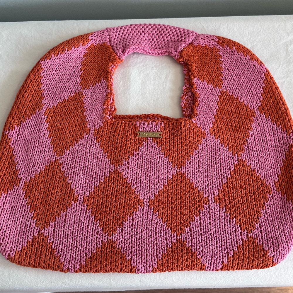 Kopari Knit Argyle Pink Orange Circle Handbag Purse